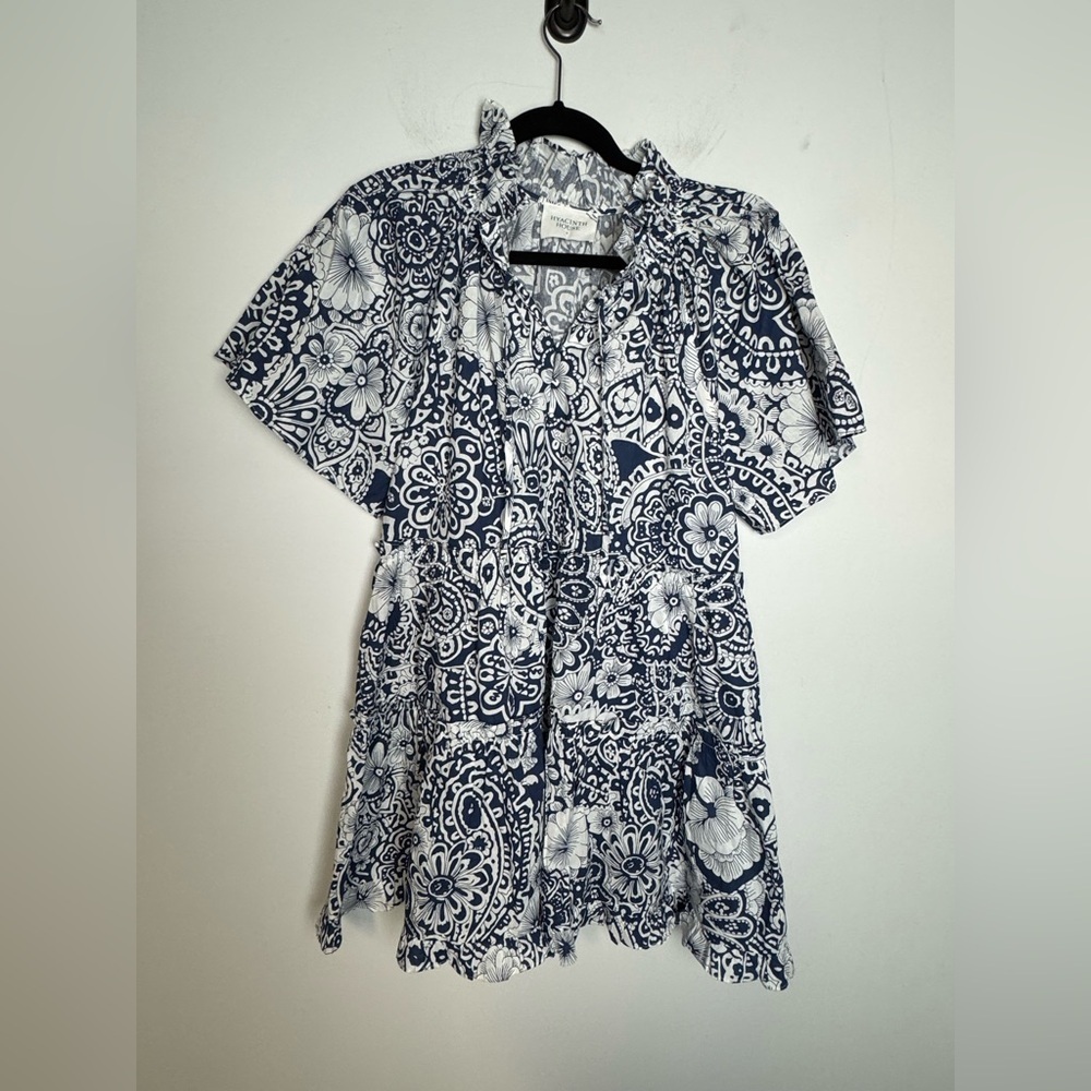 Hyacinth House Navy and White Tiered Thea Mini Dress Small - Picture 2 of 8